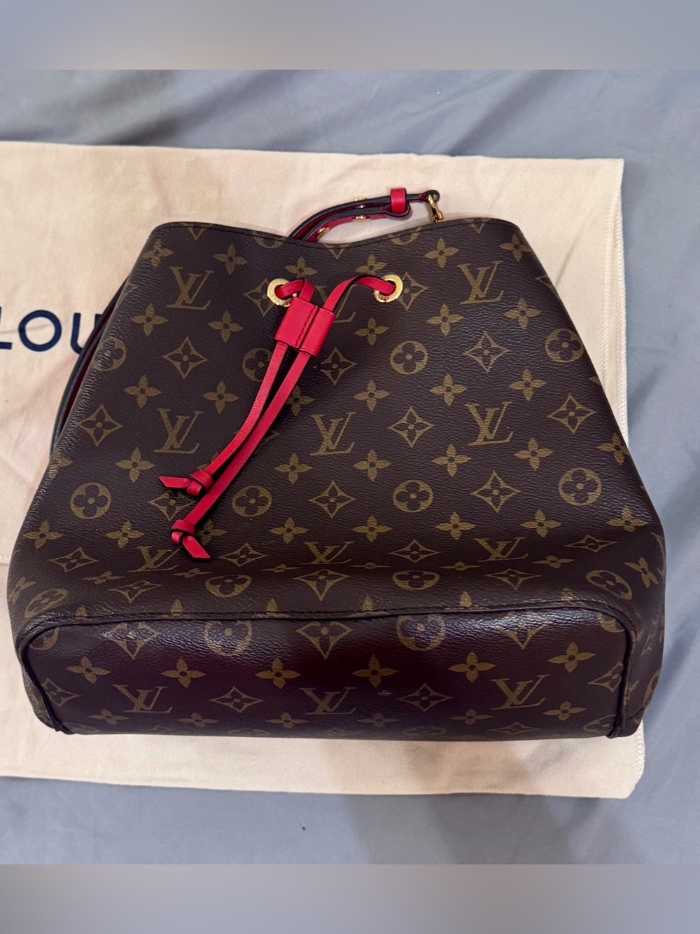 Louis Vuitton Monogram Canvas Drawstring Tote with Pink Accents
